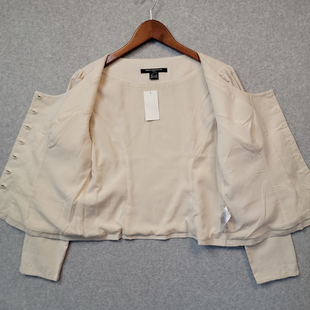 NEW‎ French Connection Poplin Button Up Top Womens XL 12 Cream Long Sleeve Lined - Picture 8 of 15